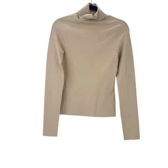 Nanushka Ribbed Knit Front Cut-Out Cropped Fah Top Long Sleeve Beige Size S NWT - Picture 6 of 12